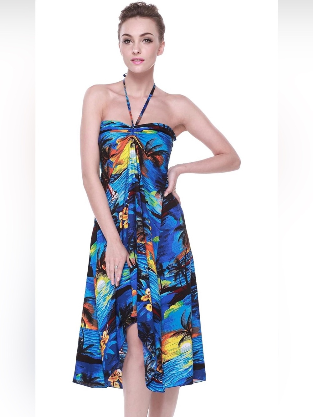 Hawaii Luau Dress Girl Elastic in Sunset Blue NWOT